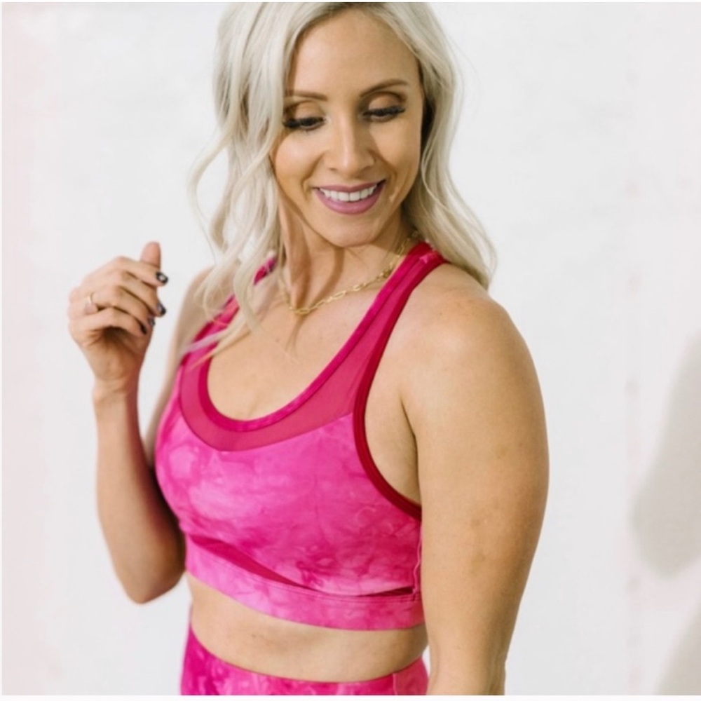 NWT ZYIA Fuchsia Tie-Dye Hendrix Mesh Light N Tight Sports Bra M